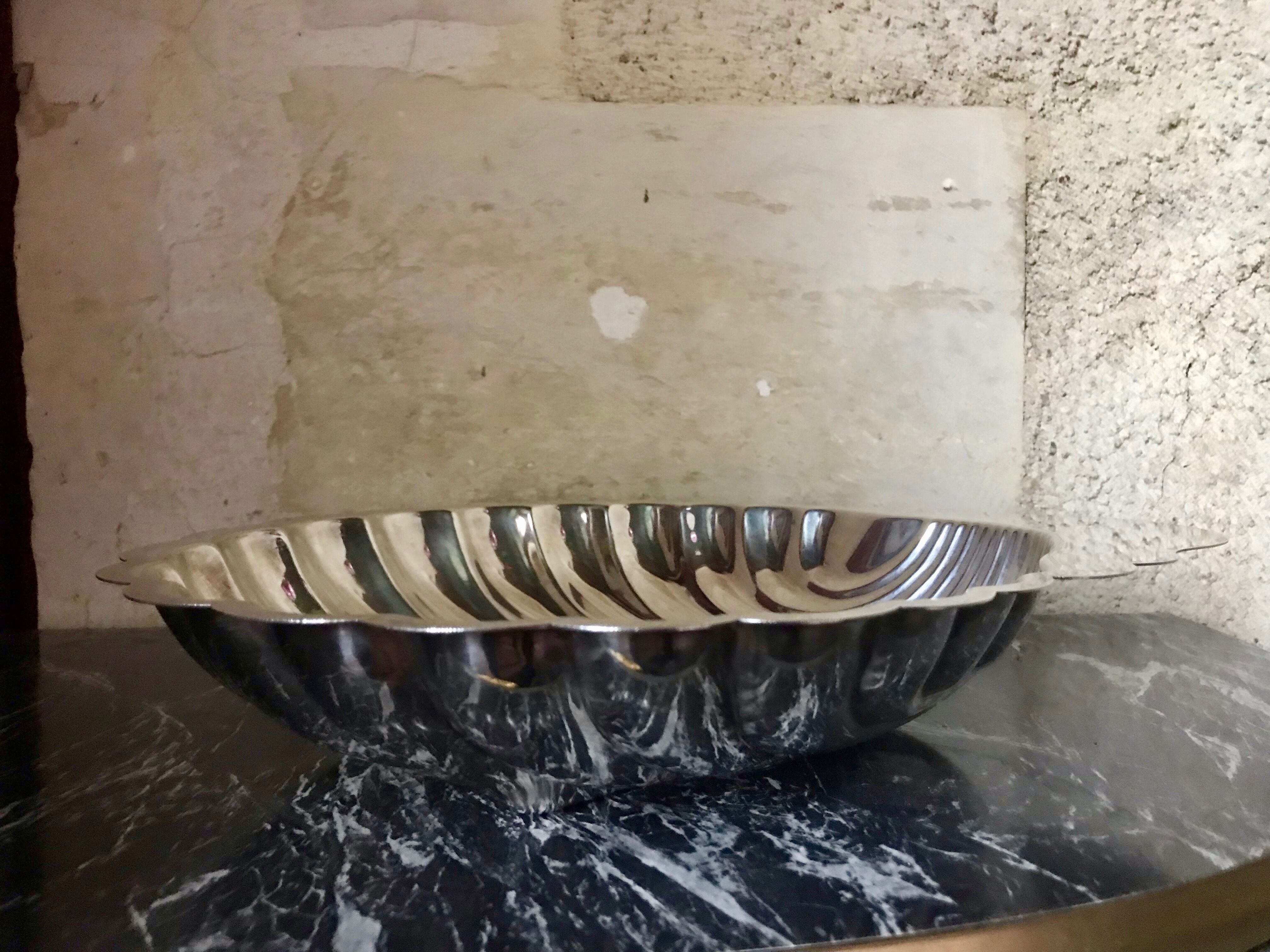 Dish scallops in silver metal