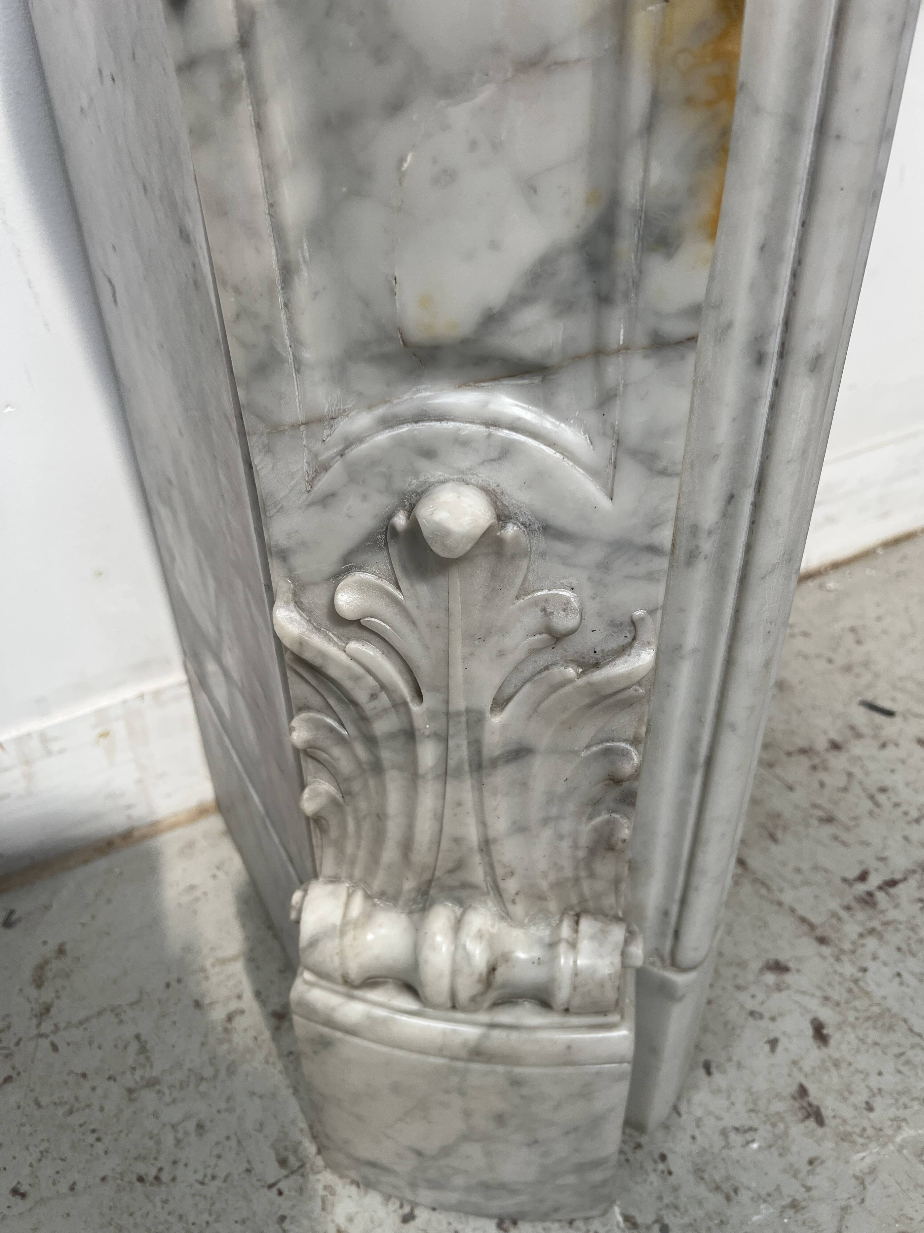 Louis XV style white Carrara marble fireplace, 19th century.