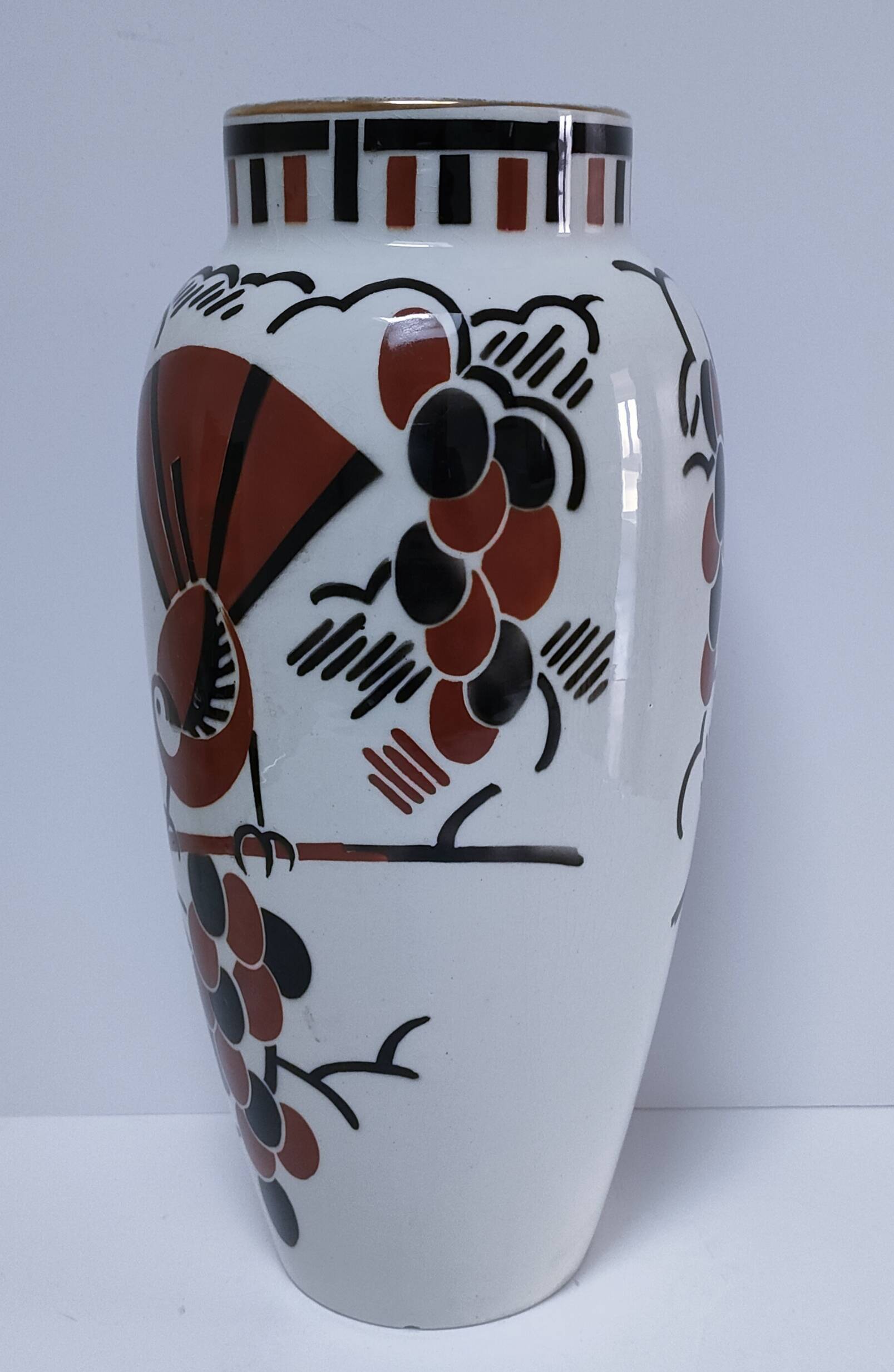 Vase Art déco Keller Guérin "Ceylan" décor oiseaux