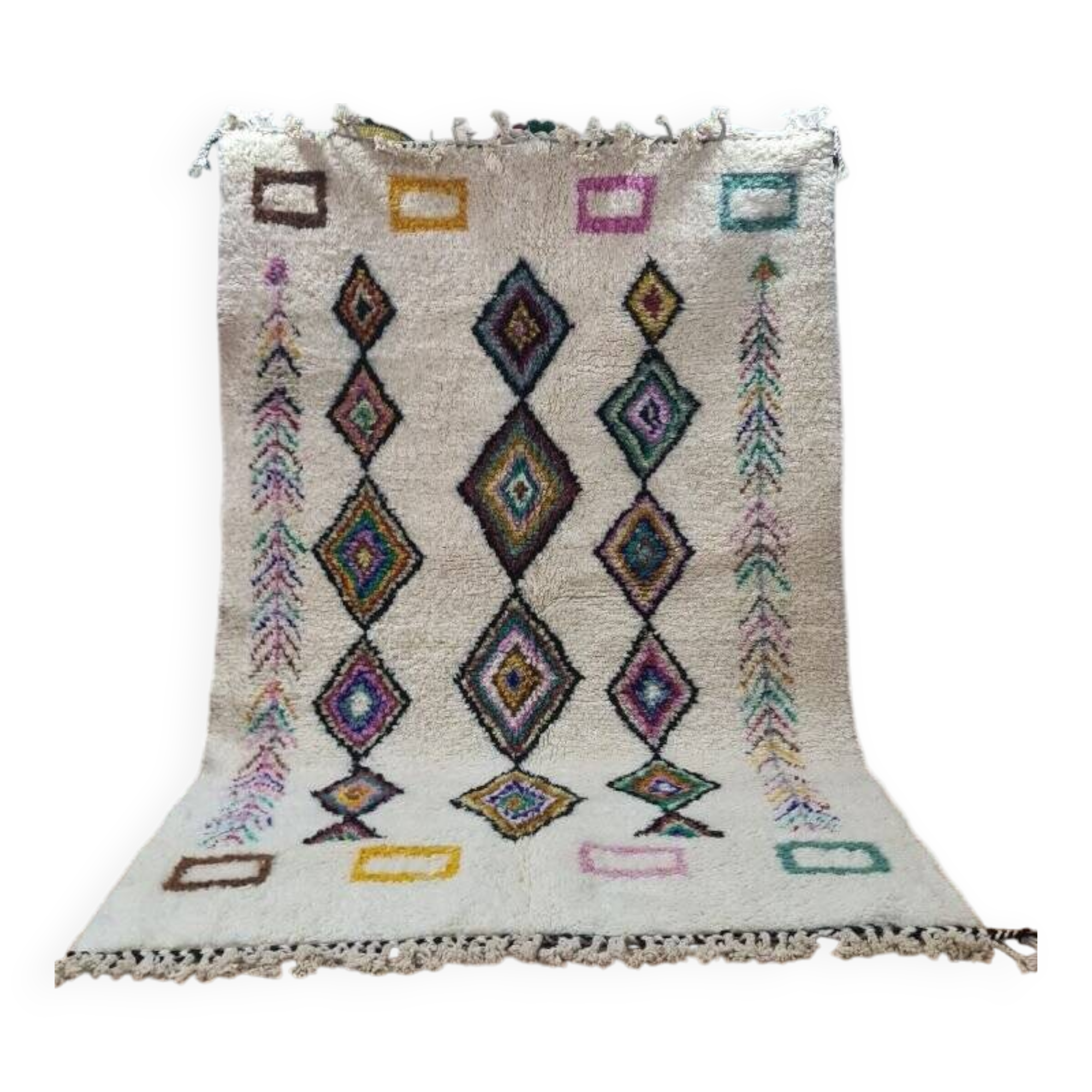 Traditional Moroccan Beni Ouarain Rug with Colorful Diamond Patterns – Hand Woven Berber Rug