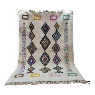 Tapis Marocain Beni Ouarain Traditionnel avec Motifs en Losanges Colorés – Tapis Berbère Tissé à la