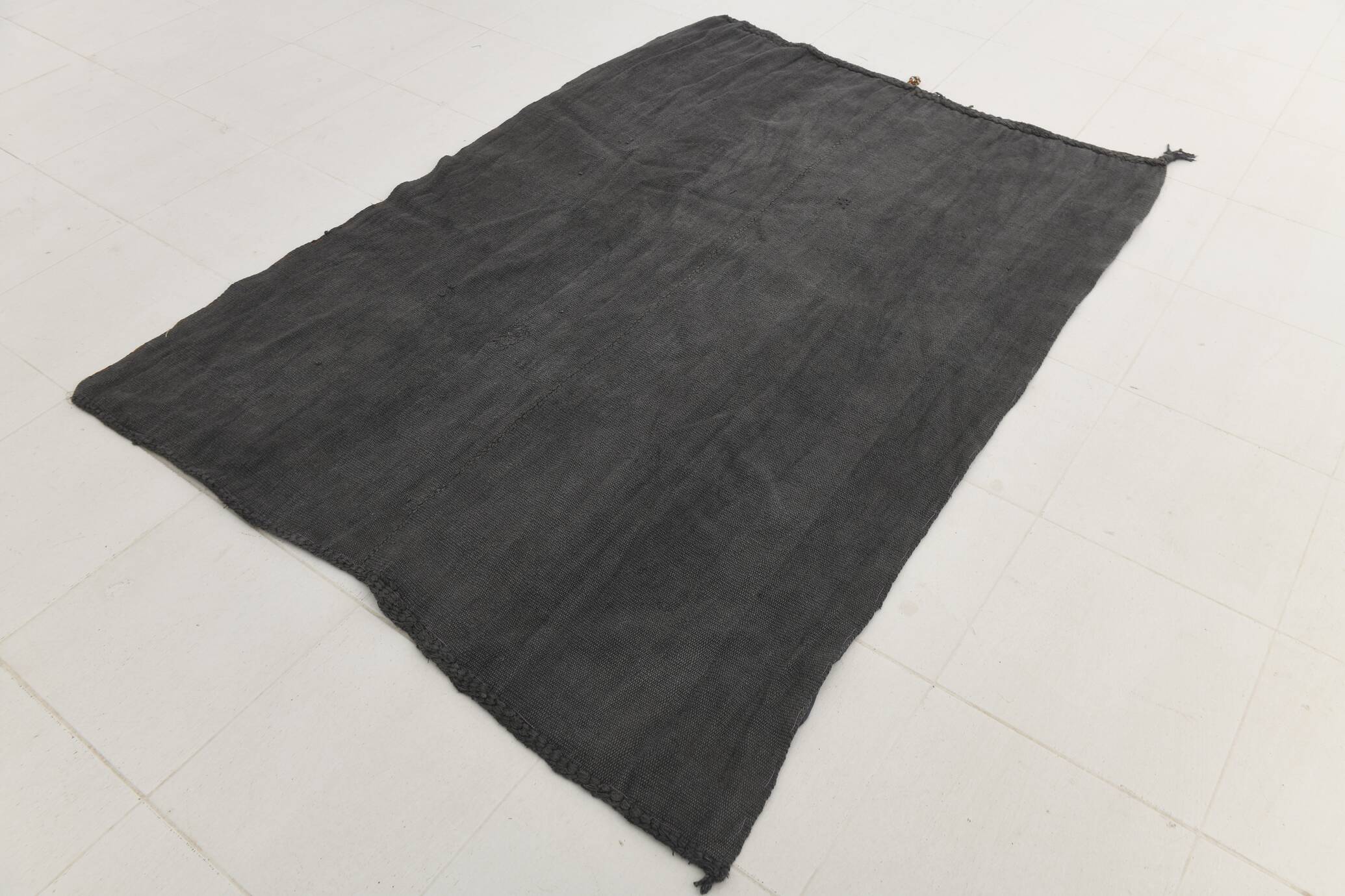Anthracite Grey Large Area Soft Kilim Rug For Bedroom, 147x205 Cm
