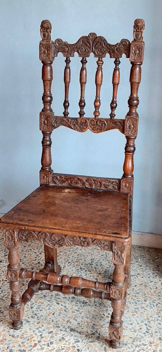 Rare pair of carved chairs, Italian manufacture from the 17th century