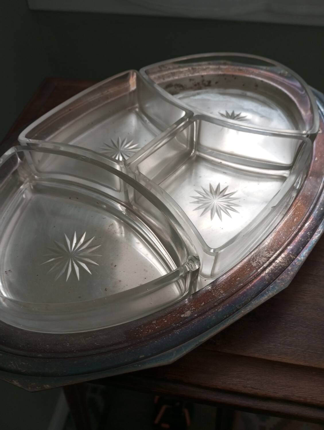 Silver-plated metal appetizer serving tray