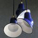 Set of 3 industrial suspensions in blue and white enamelled sheet - delivered with cable