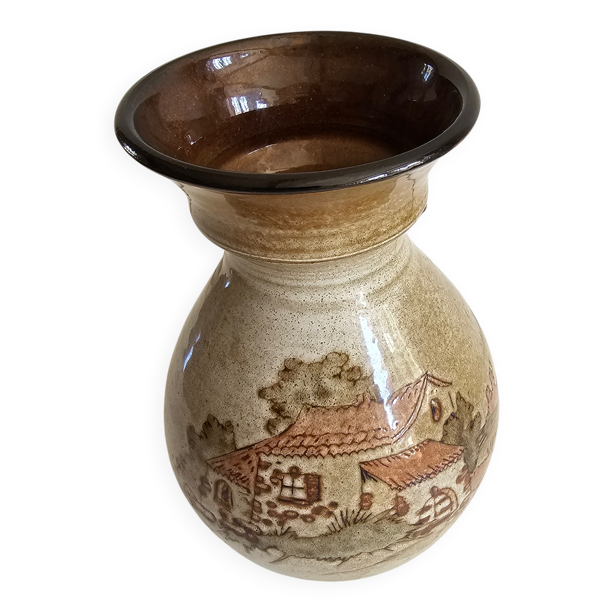 Ceramic vase with Village pattern signed by Jean Paulet - vintage