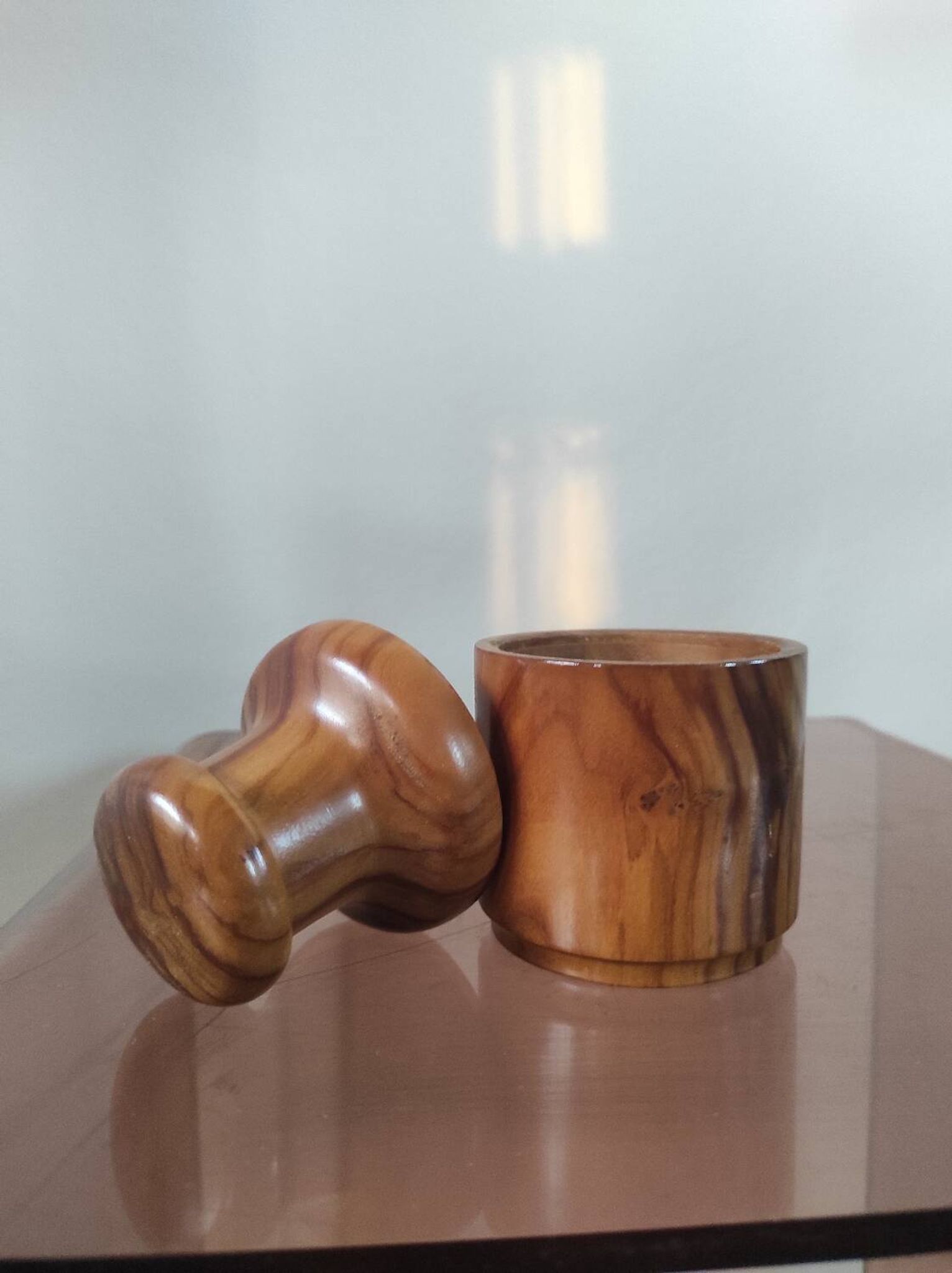Vintage olive wood condiment service