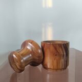 Vintage olive wood condiment service