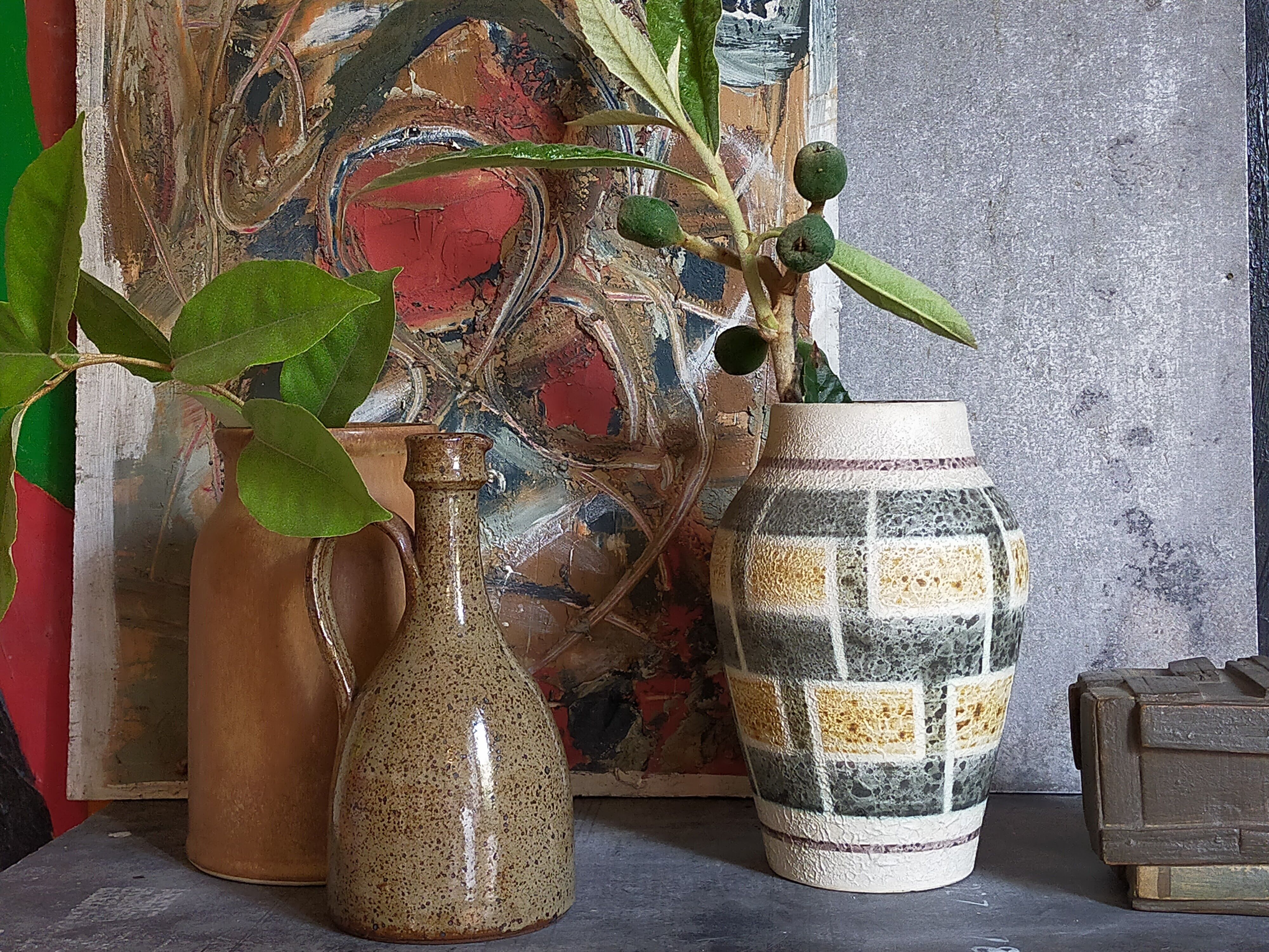 West-Germany vintage ceramic vase washes with graphic pattern
