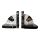 Art Deco pair of bookends in Portor marble and onyx, 1930s-1950s.