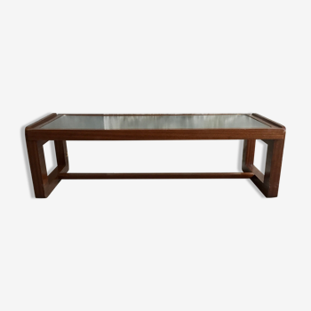 Modernist coffee table with sleigh legs - granite glass top - 1960