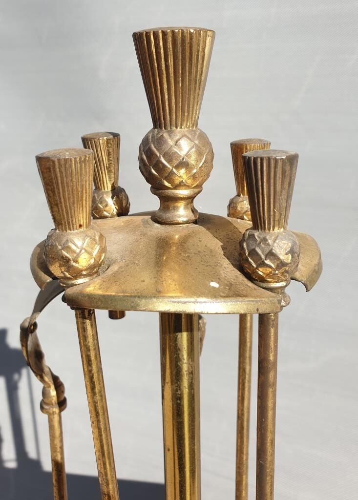 Serviteur cheminée laiton vintage ananas et crin de cheval