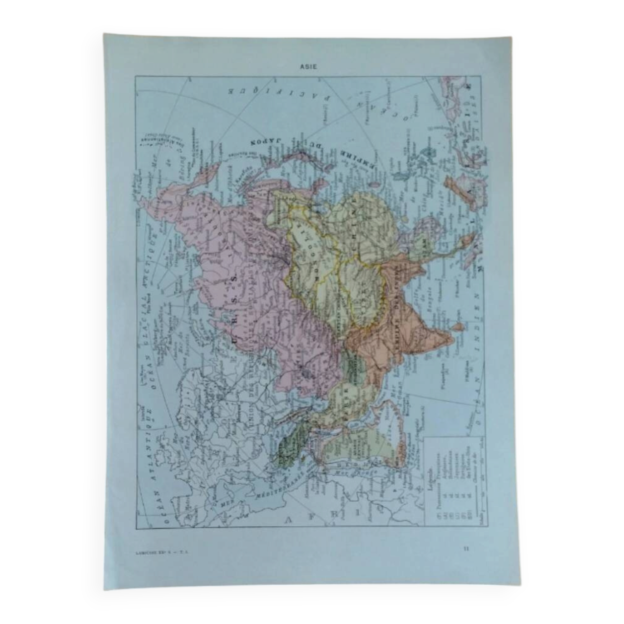Old geographical map of Asia Larousse