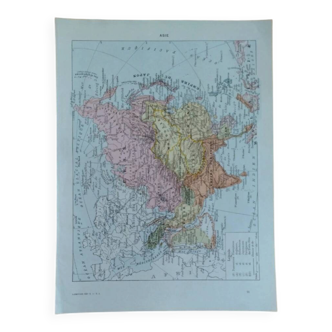 Old geographical map of Asia Larousse
