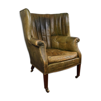 Fauteuil de bibliothèque Wingback patinée