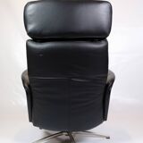 Lounge chair made in black leather & aluminium swivel from 1970s