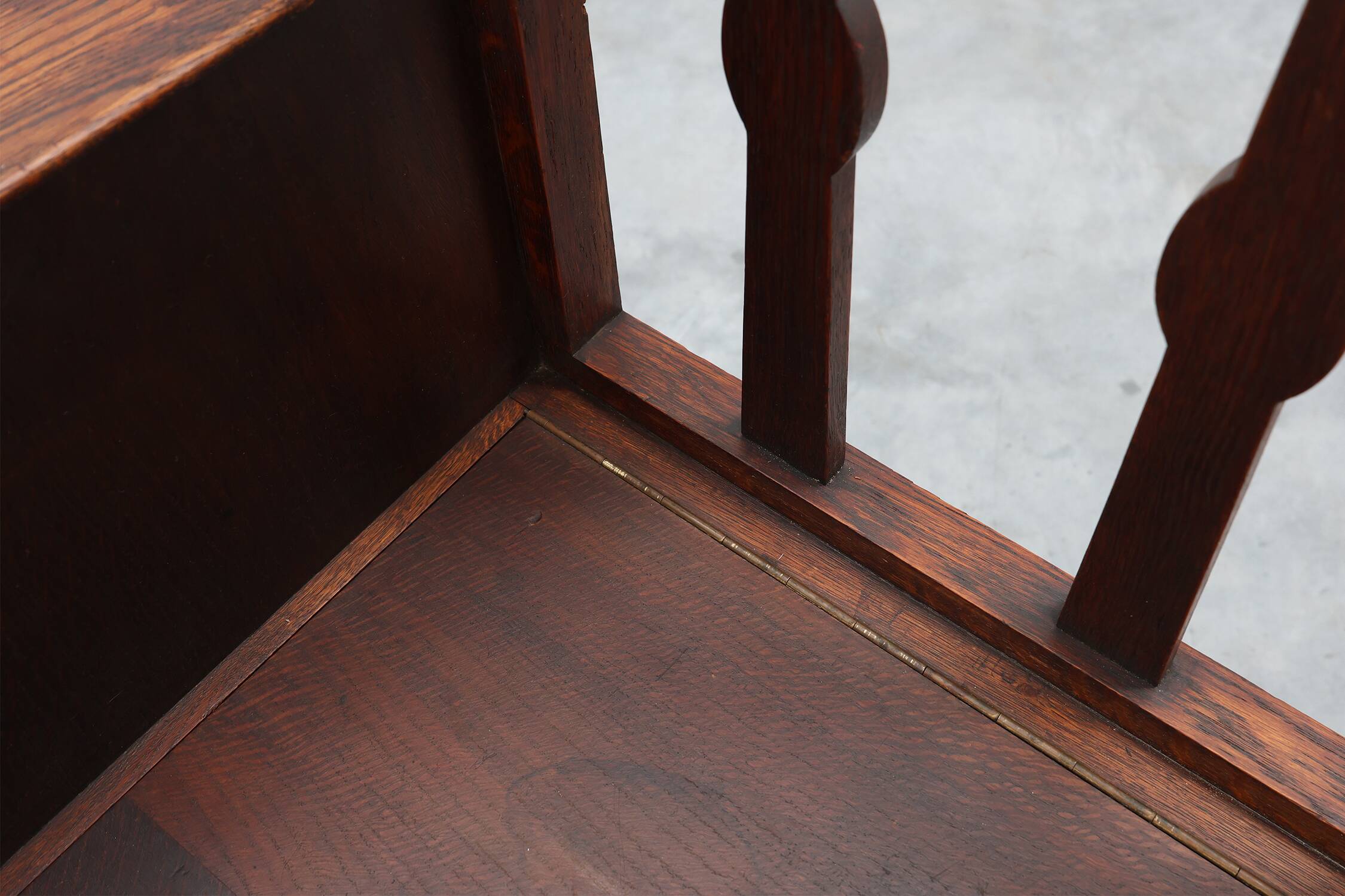 Modernist Art Deco bench with lift-top storage seat in solid oak, Belgium