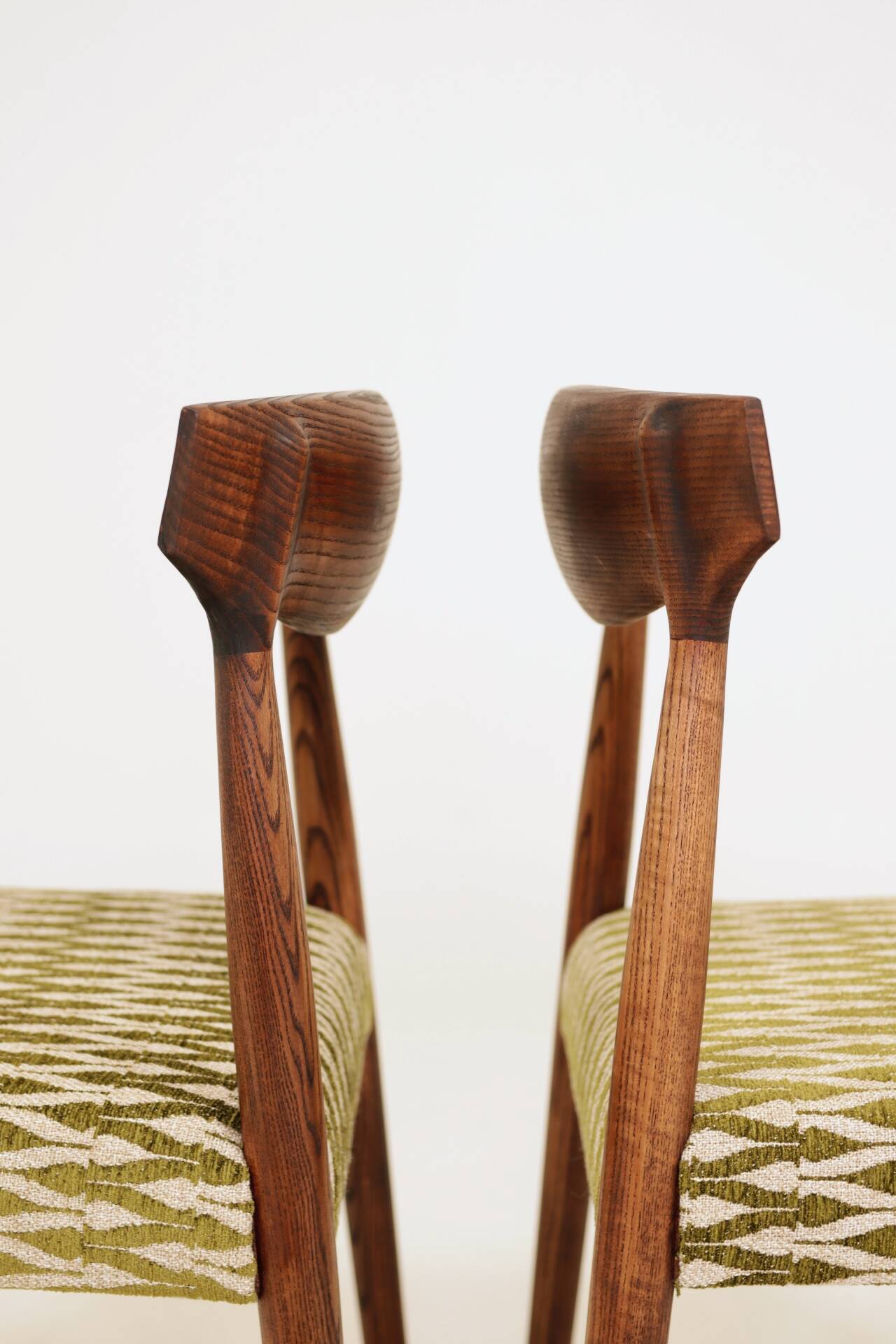 Set 2 Dining Chairs Solid Wood Ash Green Jacquard Fabric