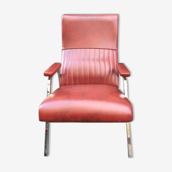 Burgundy skai chair, high back, 1960