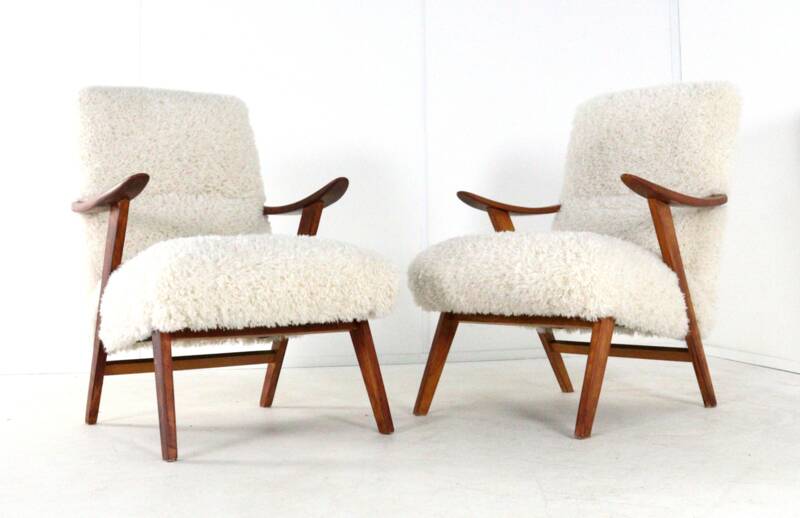Armchair cream white doodle 'Almere' - unique upholstery - vintage design