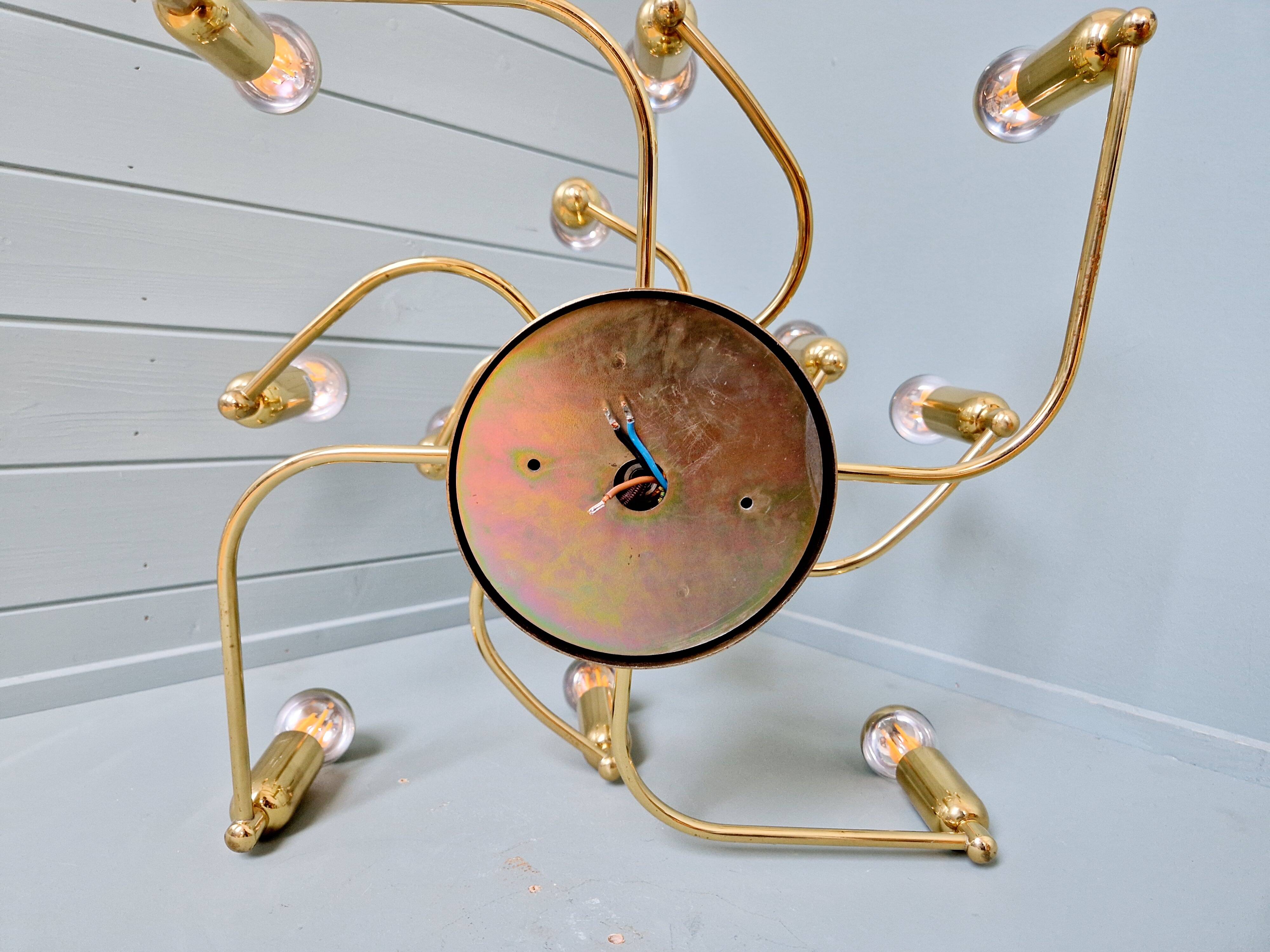 Large designer brass ceiling light, 70s