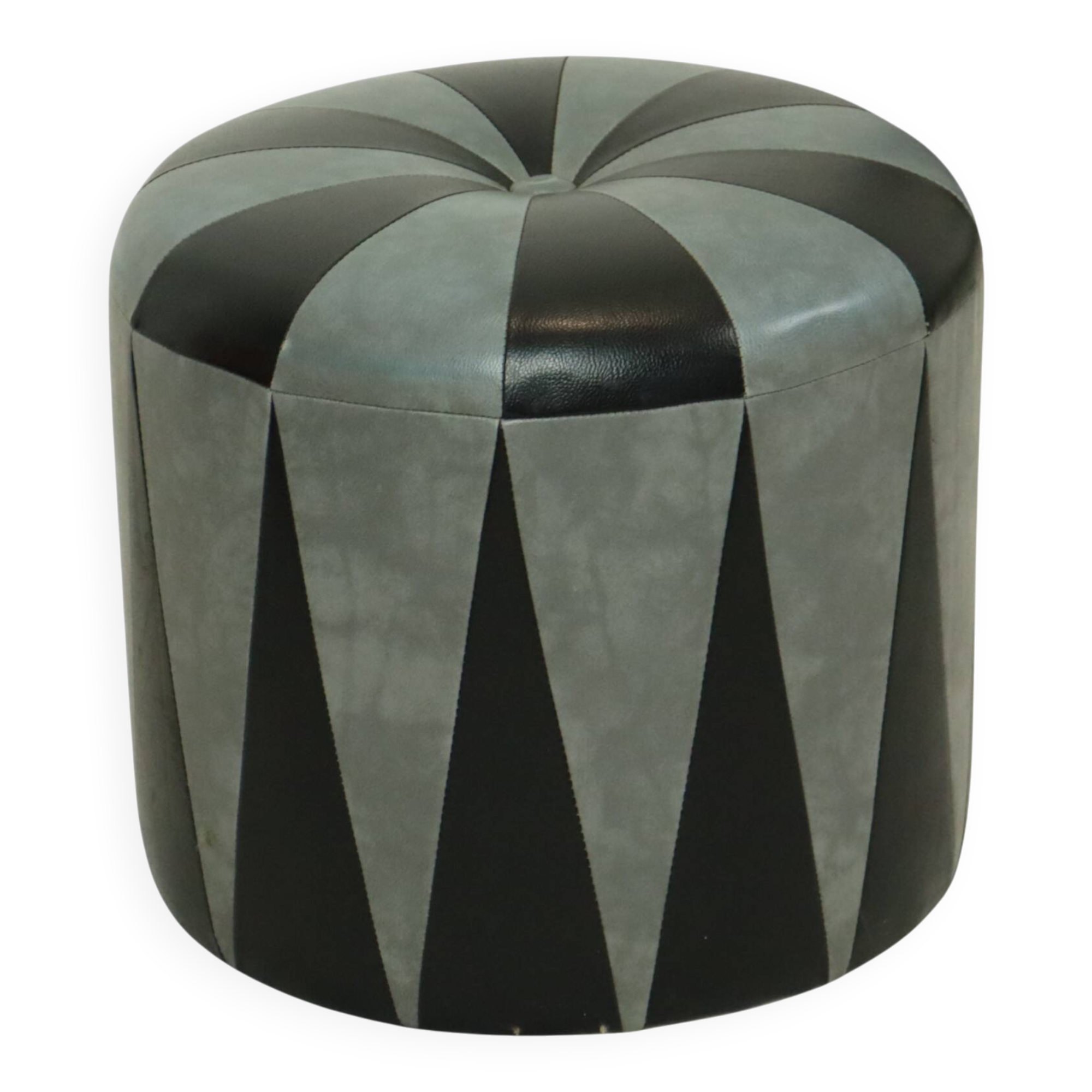 Round Vintage Pouf Gray Black Two-tone Skai Sixties