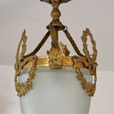 Antique French Louis XVI Style Glass and Bronze Pendant Lamp c. 1900