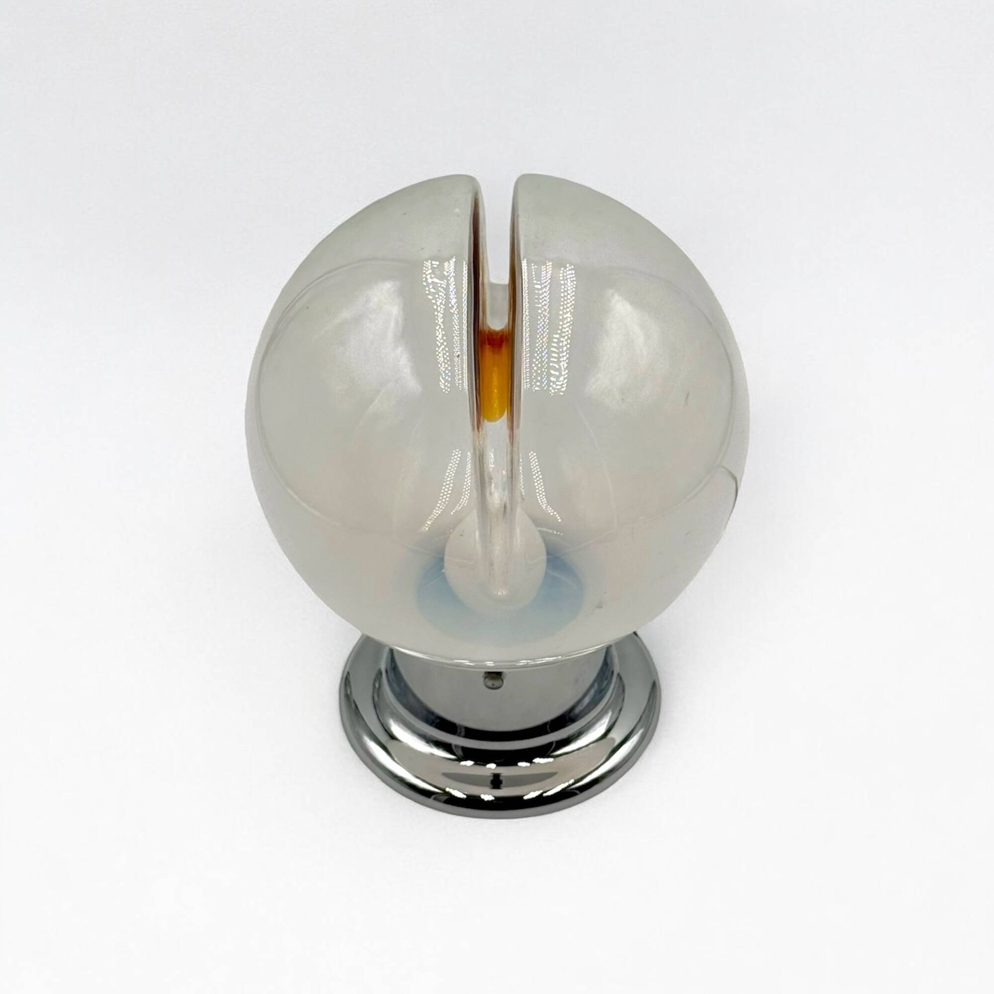 Italian Glass Lamp with Orange Details and Chrome Base, 1970s