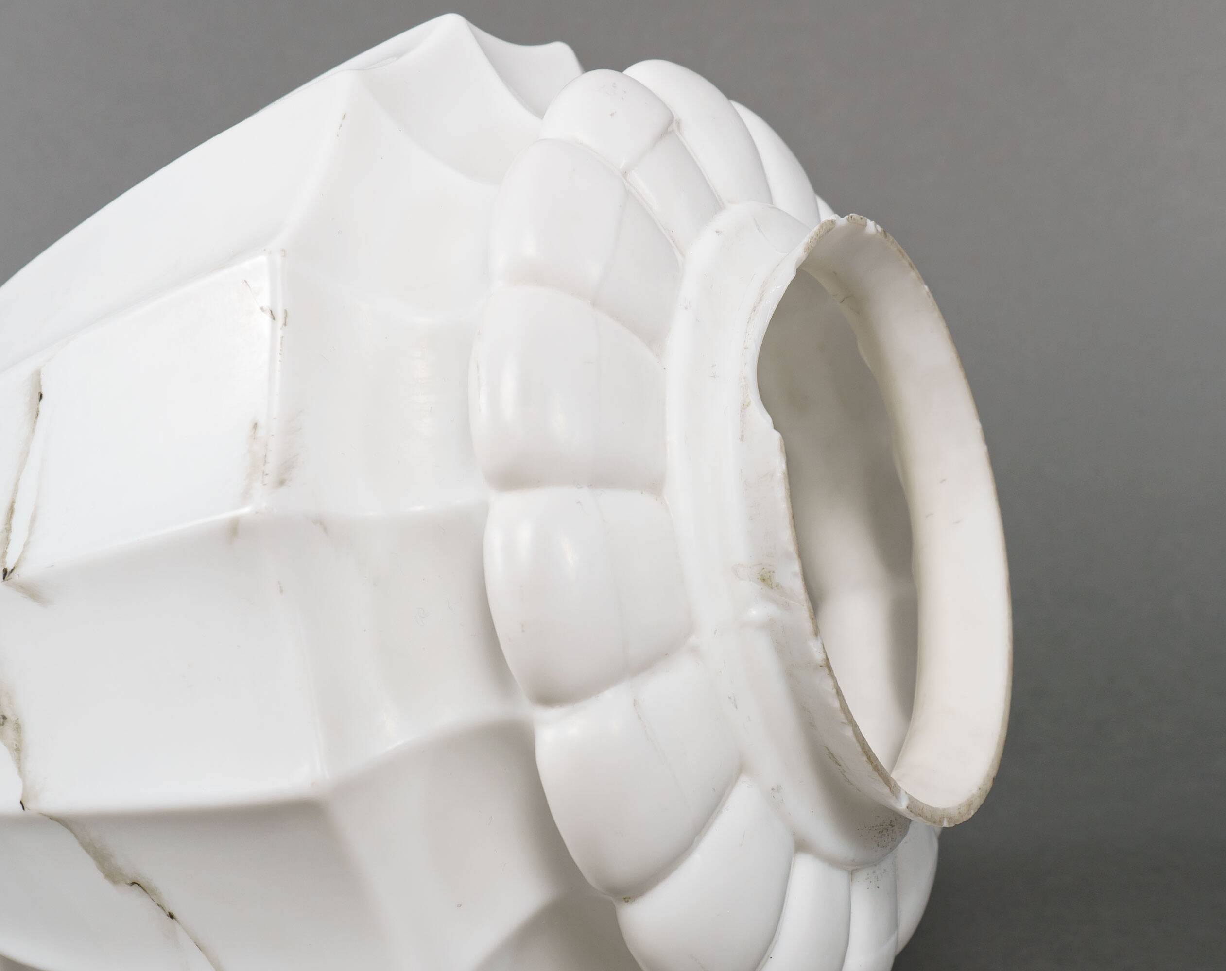 1930s Neoclassical British Opaline Glass & Brass Ceiling Pendant Lamp