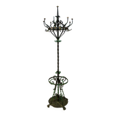 Polychrome Wrought Iron Coat Rack and Umbrella Stand