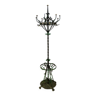 Polychrome Wrought Iron Coat Rack and Umbrella Stand