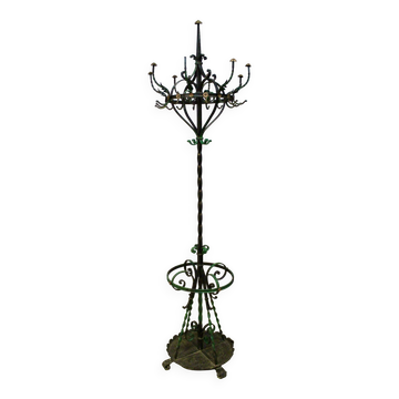 Polychrome Wrought Iron Coat Rack and Umbrella Stand