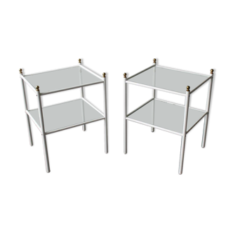 Paire de tables de chevet en métal laqué blanc, Suède 1970