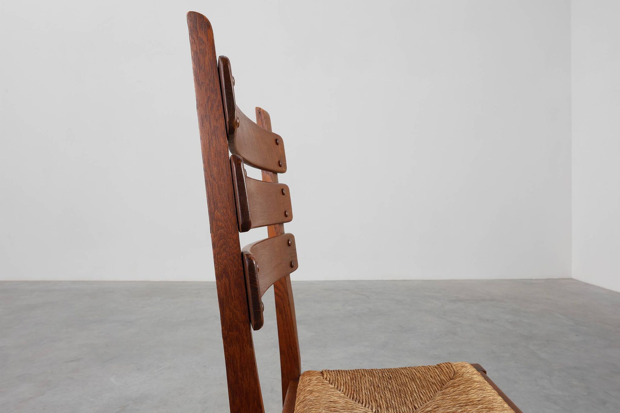 Mid-Century Brutalist Oak and Wicker Chair, Belgium, 1960