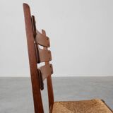 Mid-Century Brutalist Oak and Wicker Chair, Belgium, 1960