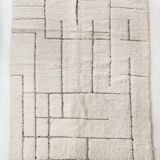 Moroccan Berber carpet blessed ouarain ecru with black patterns engraved 290x202cm