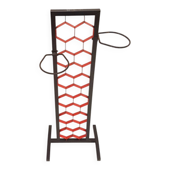 VINTAGE 1960 METAL BLACK & RED PLANT STAND PLANTER 60S