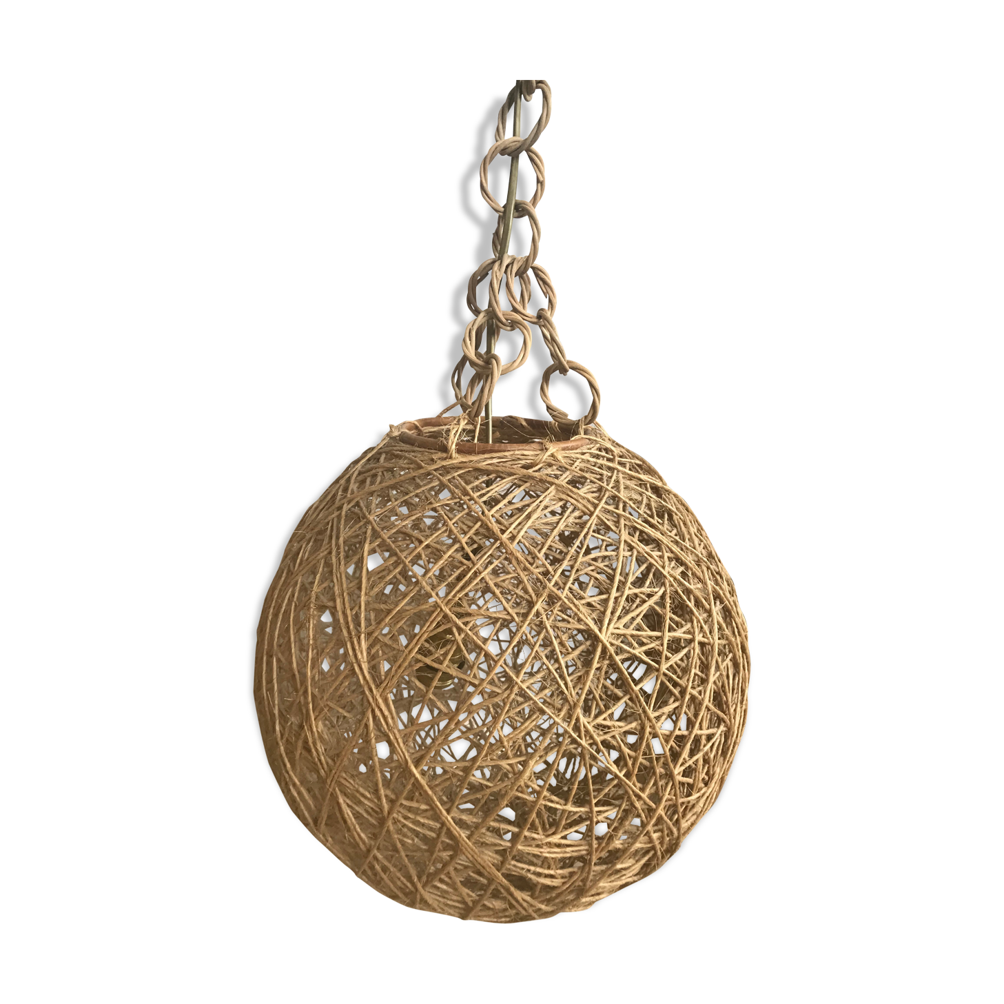 Vintage ball suspension rope and rattan