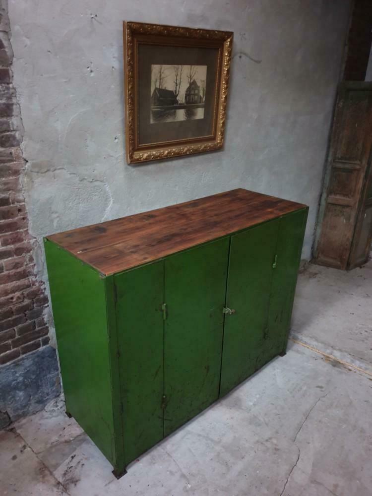 Vintage steel cupboard, shelf cupboard, kitchen island green