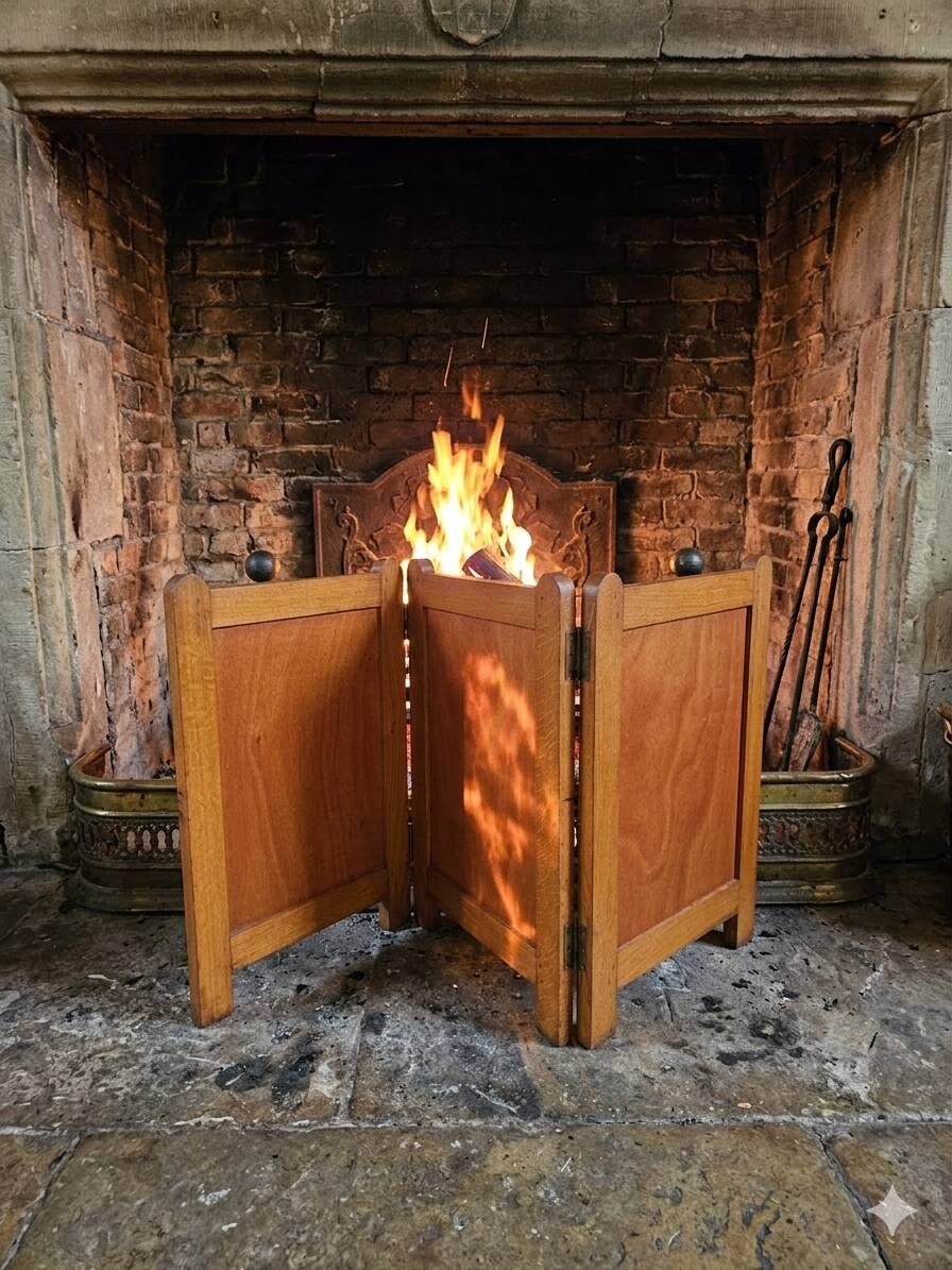 Old oak three-panel fire screen