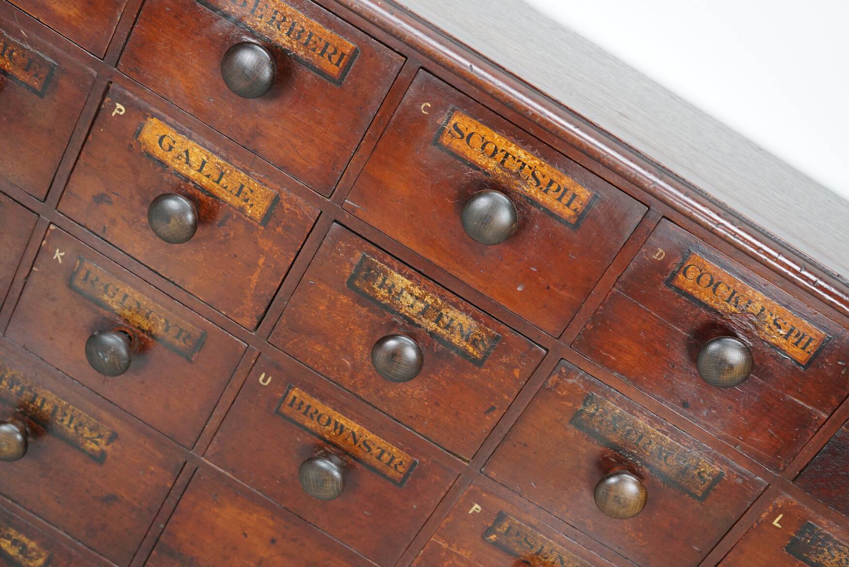 Antique Hardwood Apothecary Cabinet / Bank of Drawers, England, 19th Centur