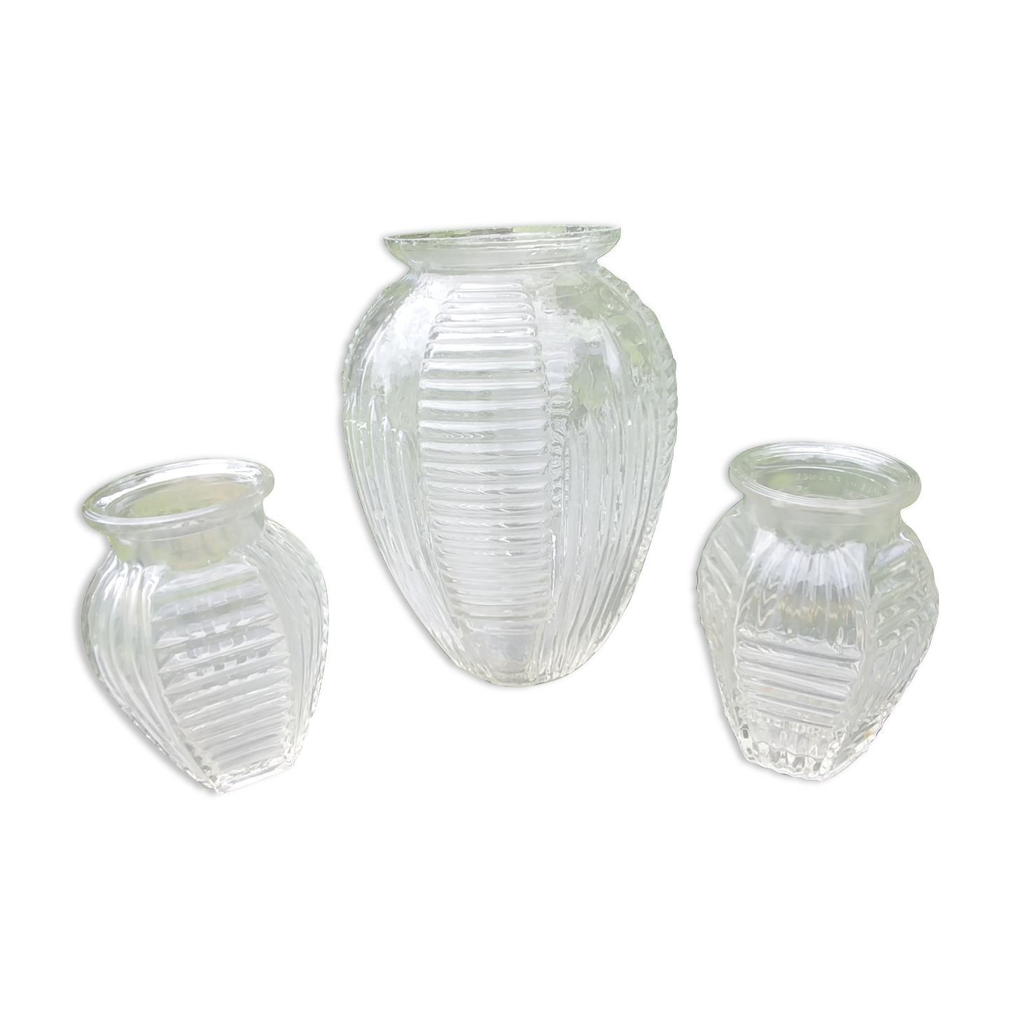Set of three vases in molded glass old years 50/60 made in france