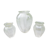 Set of three vases in molded glass old years 50/60 made in france