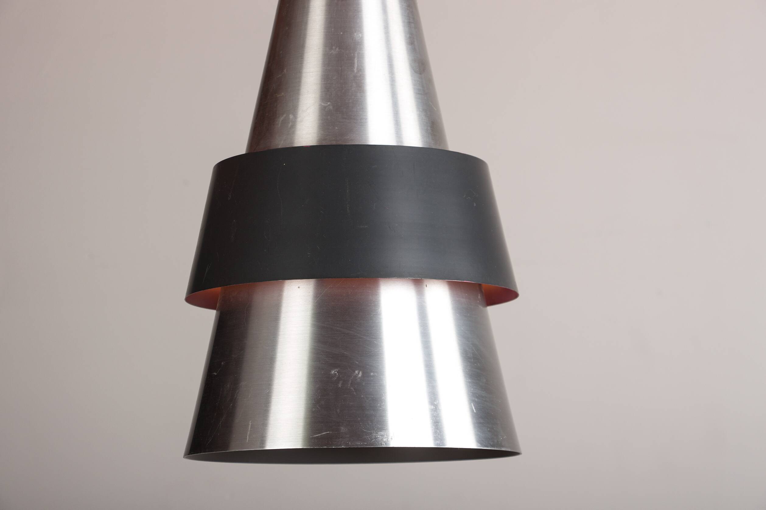 Large Danish Aluminum pendant light, Corona model by Jo Hammerborg for Fog & Mørup 1960.