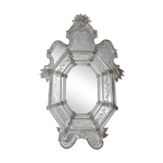 Venetian mirror from the late 19th century in engraved glass (H134xW85cm)