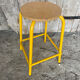 Vintage Industrial Stool DPC Yellow Metal Tube + Wooden Seat