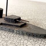 Wooden destroyer boat, antique toy from the early century.