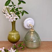 Vintage art deco tulip wall lamp in green and gold glass