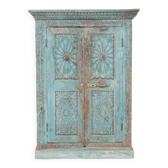 Armoire en Teck Ancien Patine d'origine bleue ciel