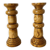 Pair of turned wooden candlesticks